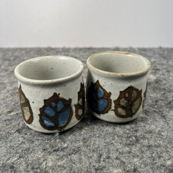 VTG Pair of Otagiri Speckled Leaf Print Japanese Stoneware Tea Cups Stackable - Picture 1 of 11